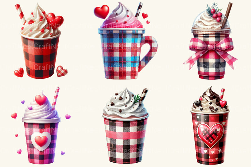 Valentine Plaid Coffee Cup Clipart Bundle - CraftNest - Digital Crafting and Art