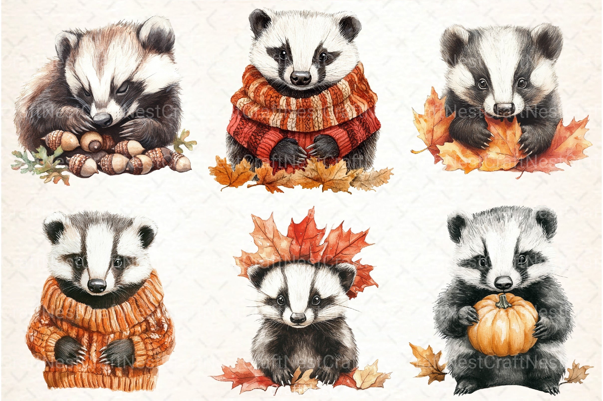 Cute Autumn Badger Clipart Bundle 99 - CraftNest - Digital Crafting and Art