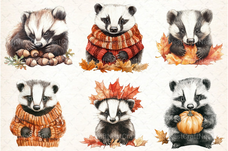 Cute Autumn Badger Clipart Bundle 99 - CraftNest - Digital Crafting and Art