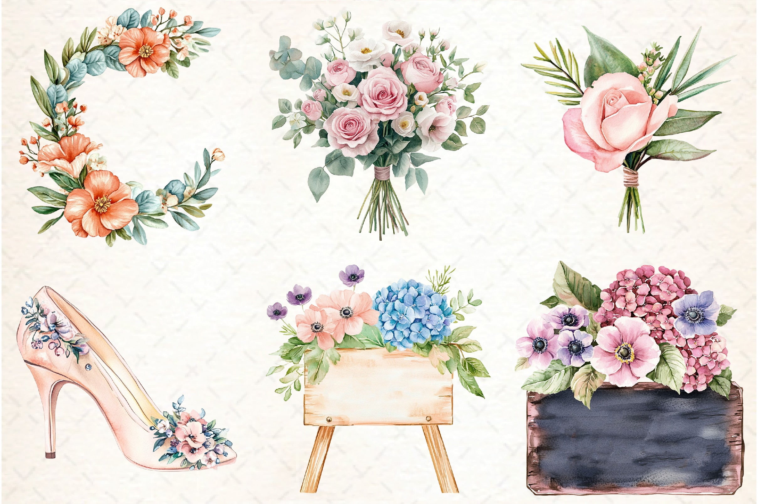 Pastel Floral Wedding Clipart Bundle Collection