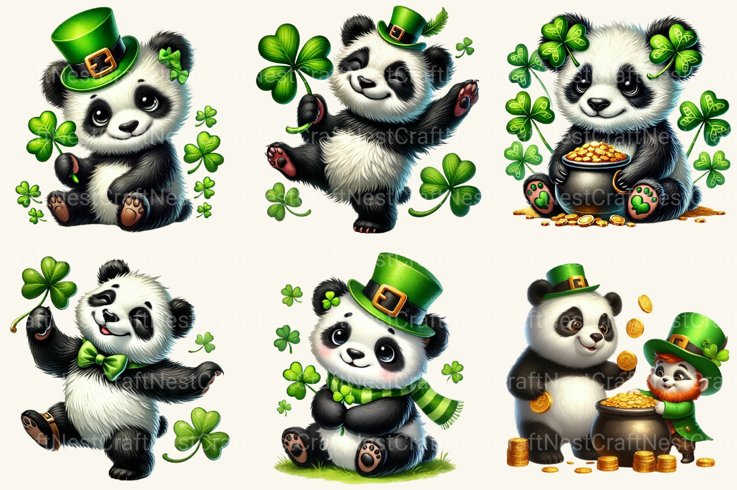 St Patrick's Panda Clipart Bundle - CraftNest - Digital Crafting and Art