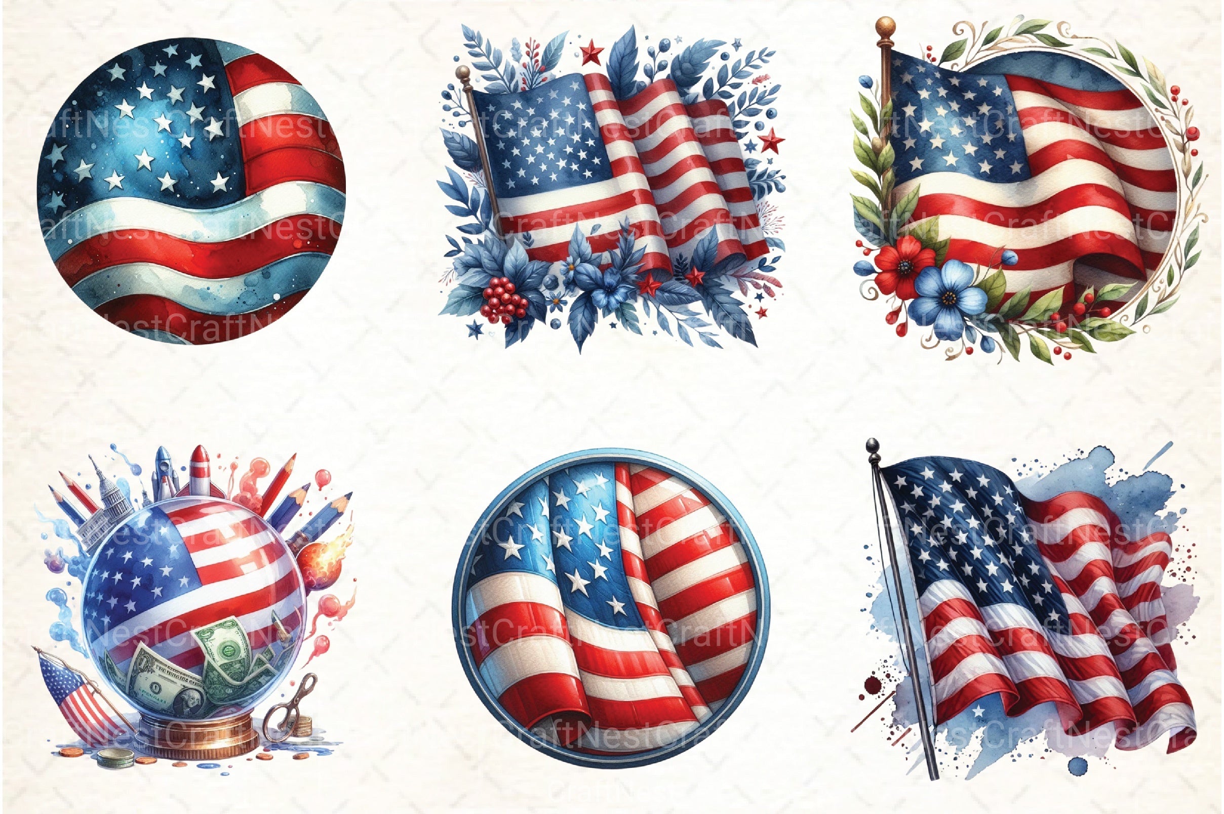 American Flag Clipart Bundle 99 - CraftNest - Digital Crafting and Art