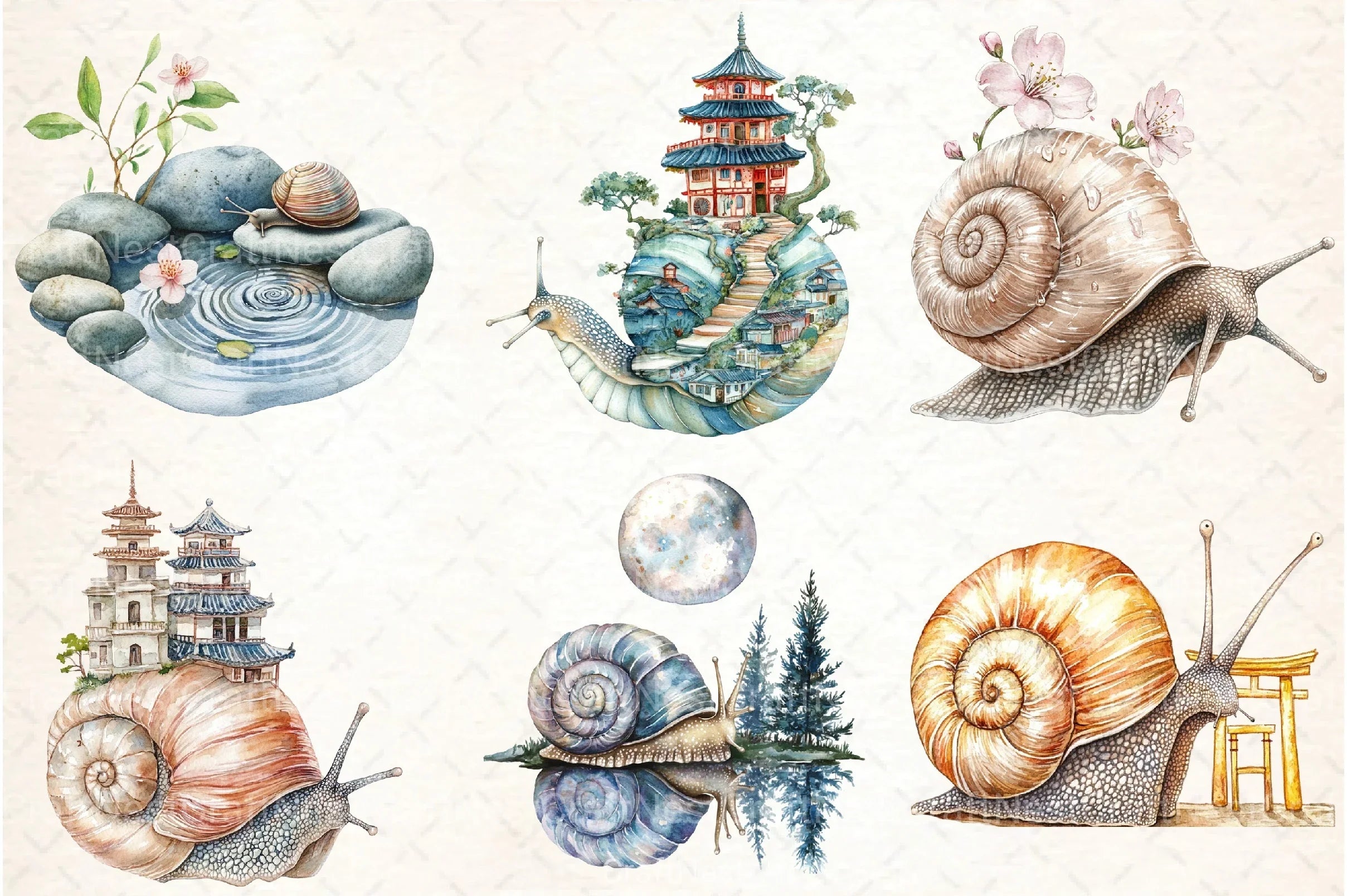 Japanese Snail Clipart Bundle - CraftNest - Digital Crafting and Art