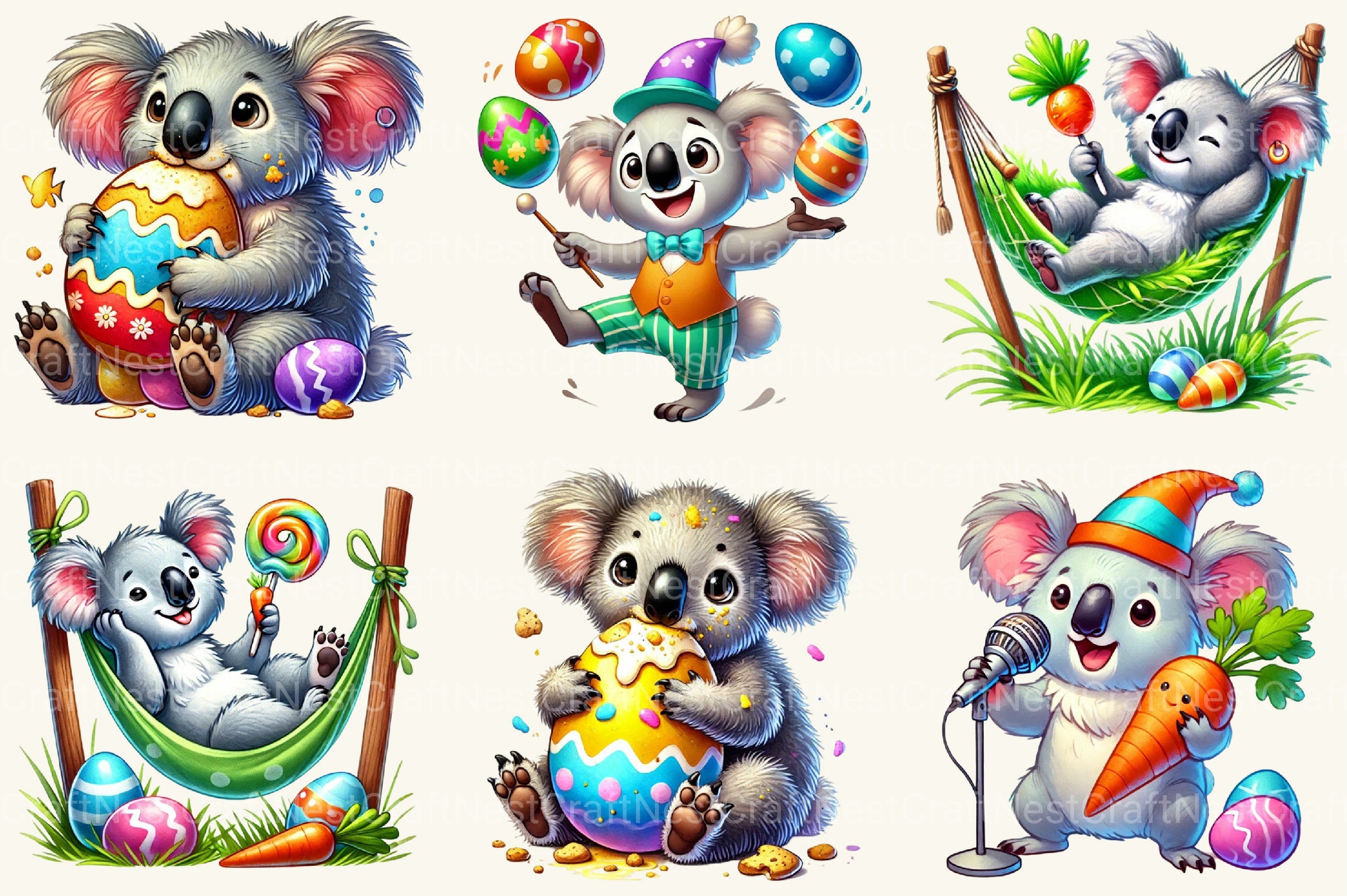 Funny Easter Koala Clipart Bundle - CraftNest - Digital Crafting and Art