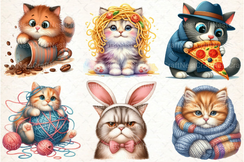 Funny Cat Life Clipart Bundle - CraftNest - Digital Crafting and Art