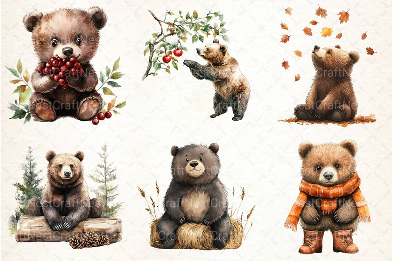 Autumn Bear Clipart Bundle - CraftNest - Digital Crafting and Art