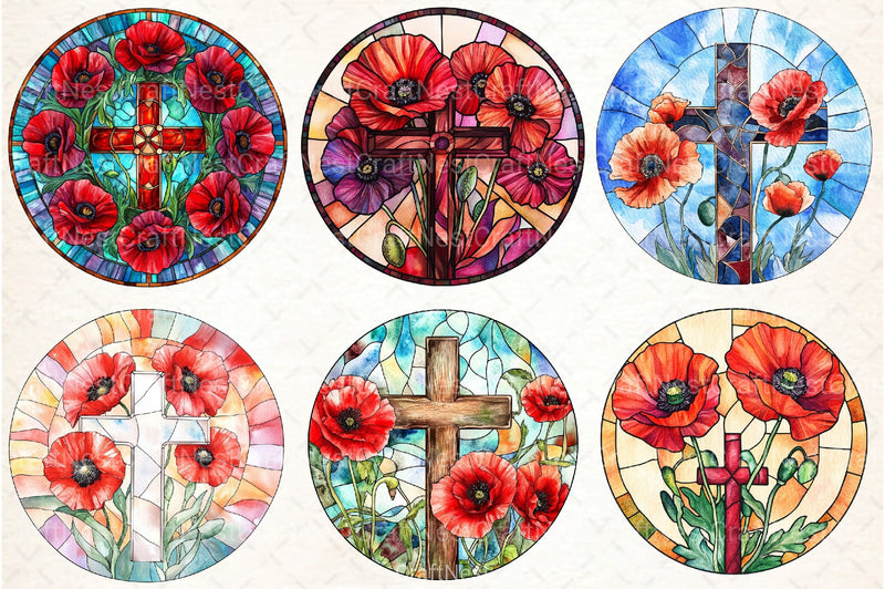 Poppy & Cross Faux Stained Glass Clipart Bundle 13 - CraftNest - Digital Crafting and Art