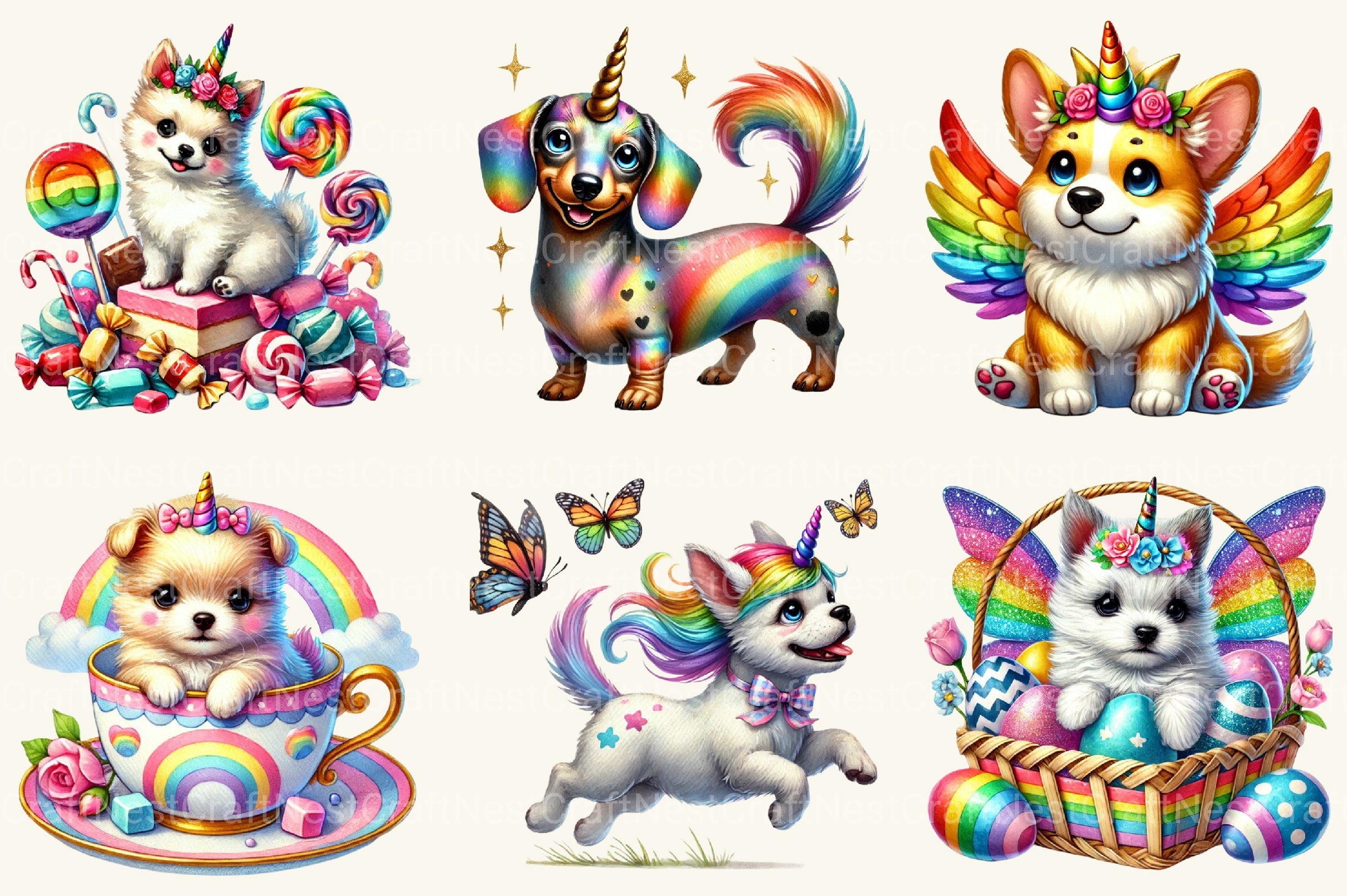 Unicorn Dogs Clipart Bundle - CraftNest - Digital Crafting and Art