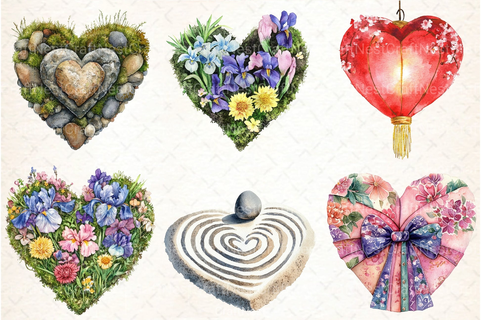 Japanese Garden Hearts Clipart Bundle - CraftNest - Digital Crafting and Art