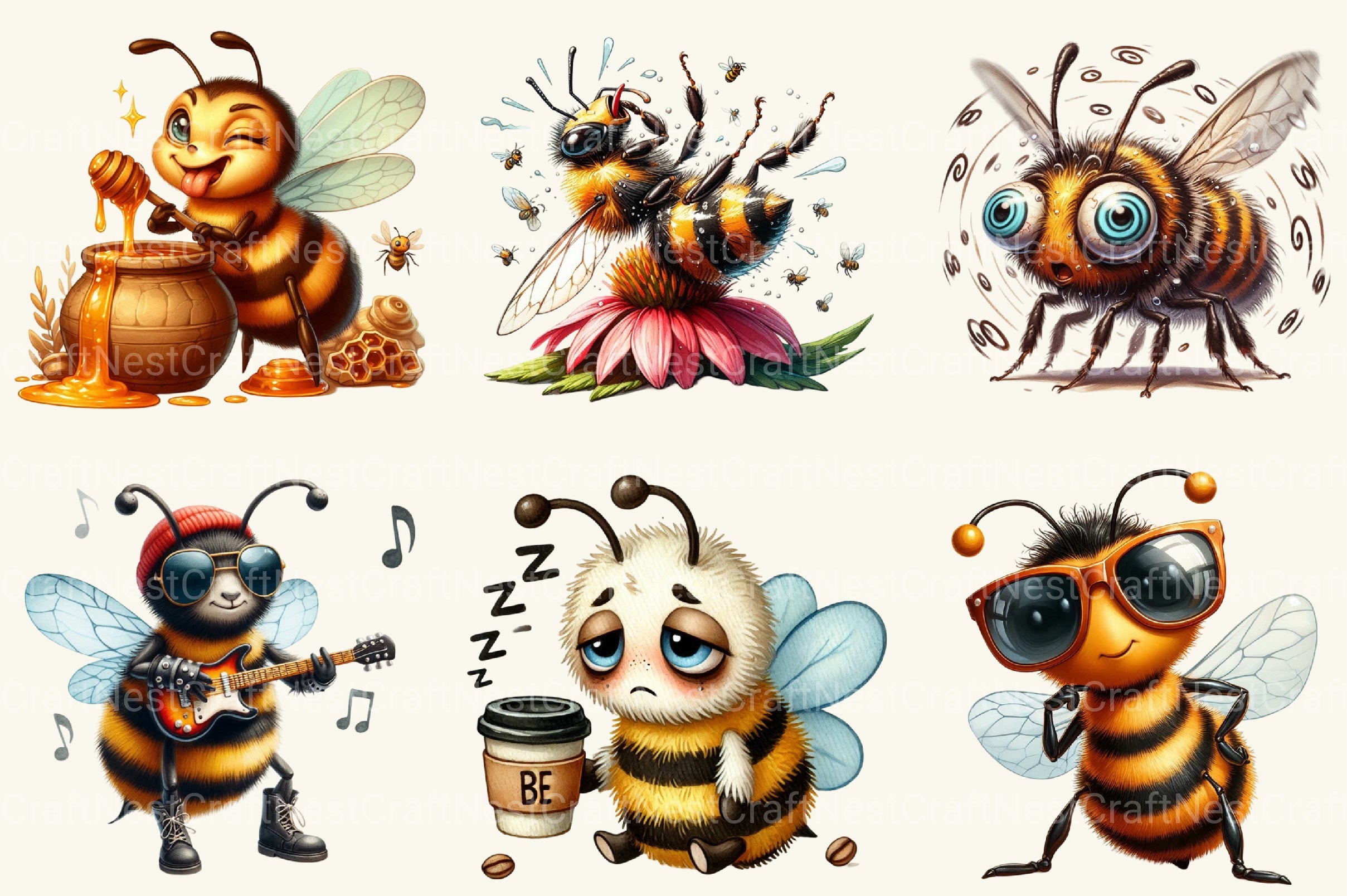 Funny Bee Clipart Bundle 2 - CraftNest - Digital Crafting and Art