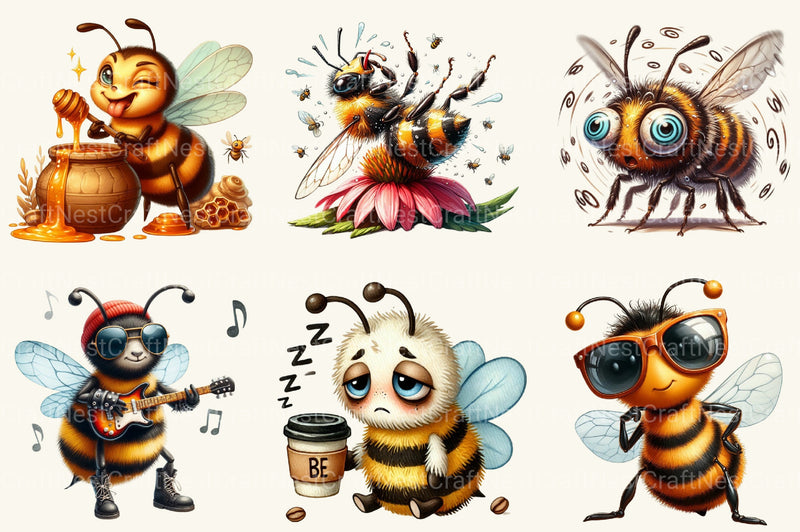 Funny Bee Clipart Bundle 2 - CraftNest - Digital Crafting and Art