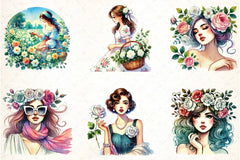 Spring White Roses & Woman Clipart Bundle 1 - CraftNest - Digital Crafting and Art