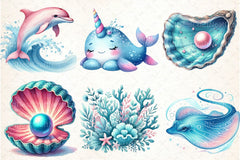 Blue & Pink Sea Life Clipart Bundle - CraftNest - Digital Crafting and Art