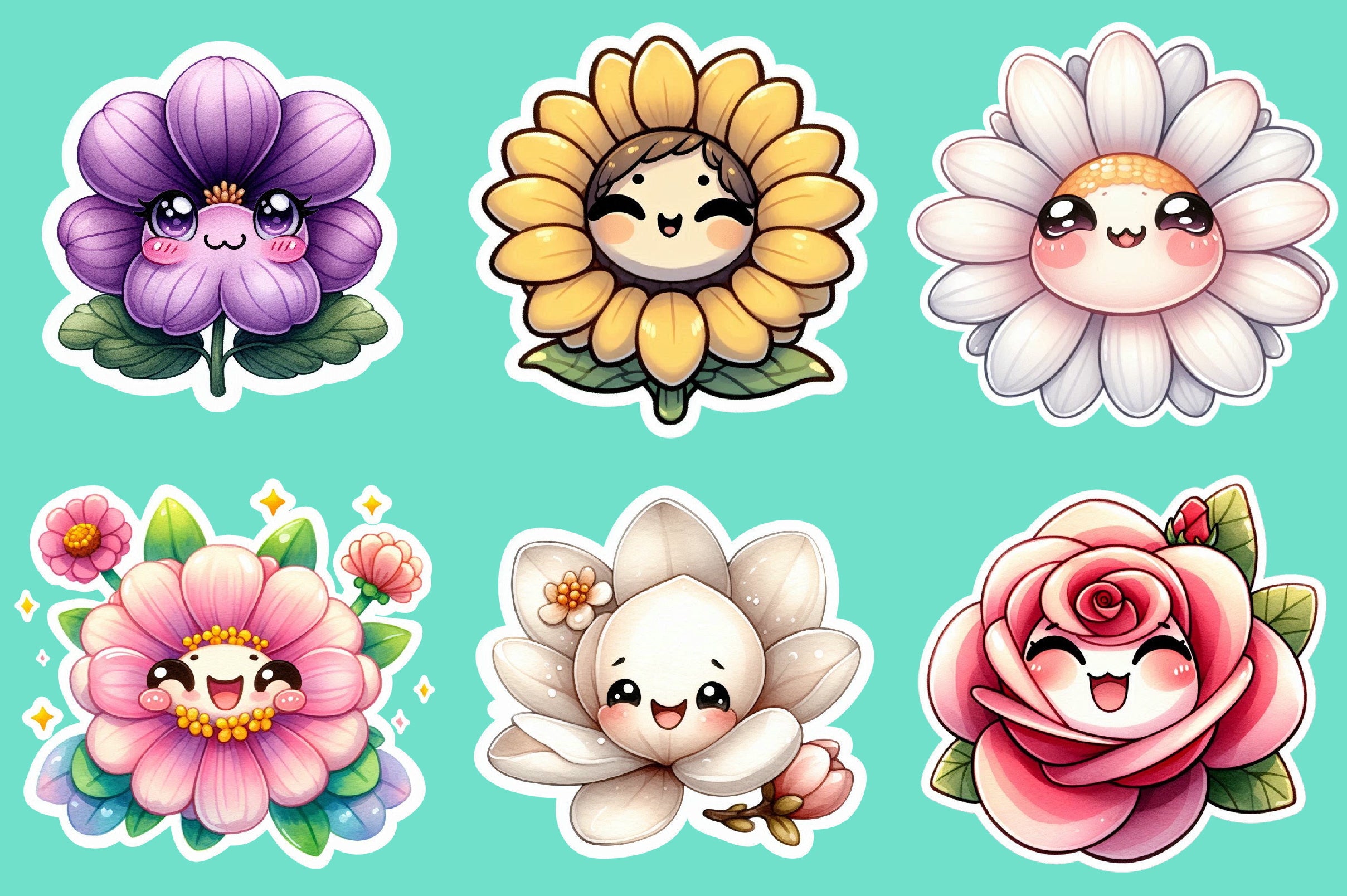 Cute Floral Sticker Clipart Bundle