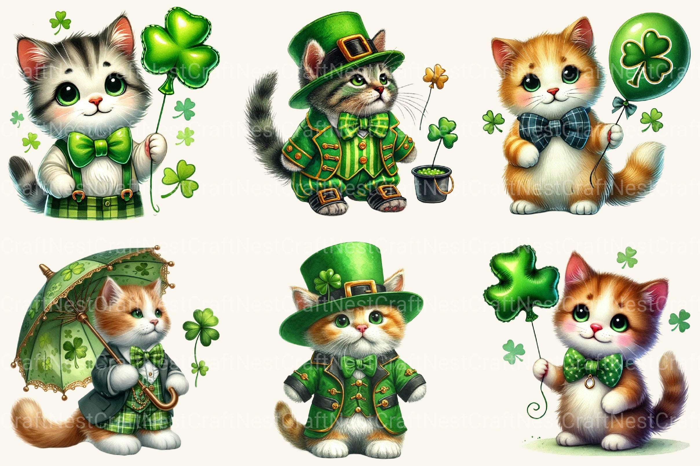 St Patrick's Cats Clipart Bundle - CraftNest - Digital Crafting and Art