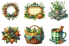 Green Gingham Autumn Clipart - CraftNest - Digital Crafting and Art
