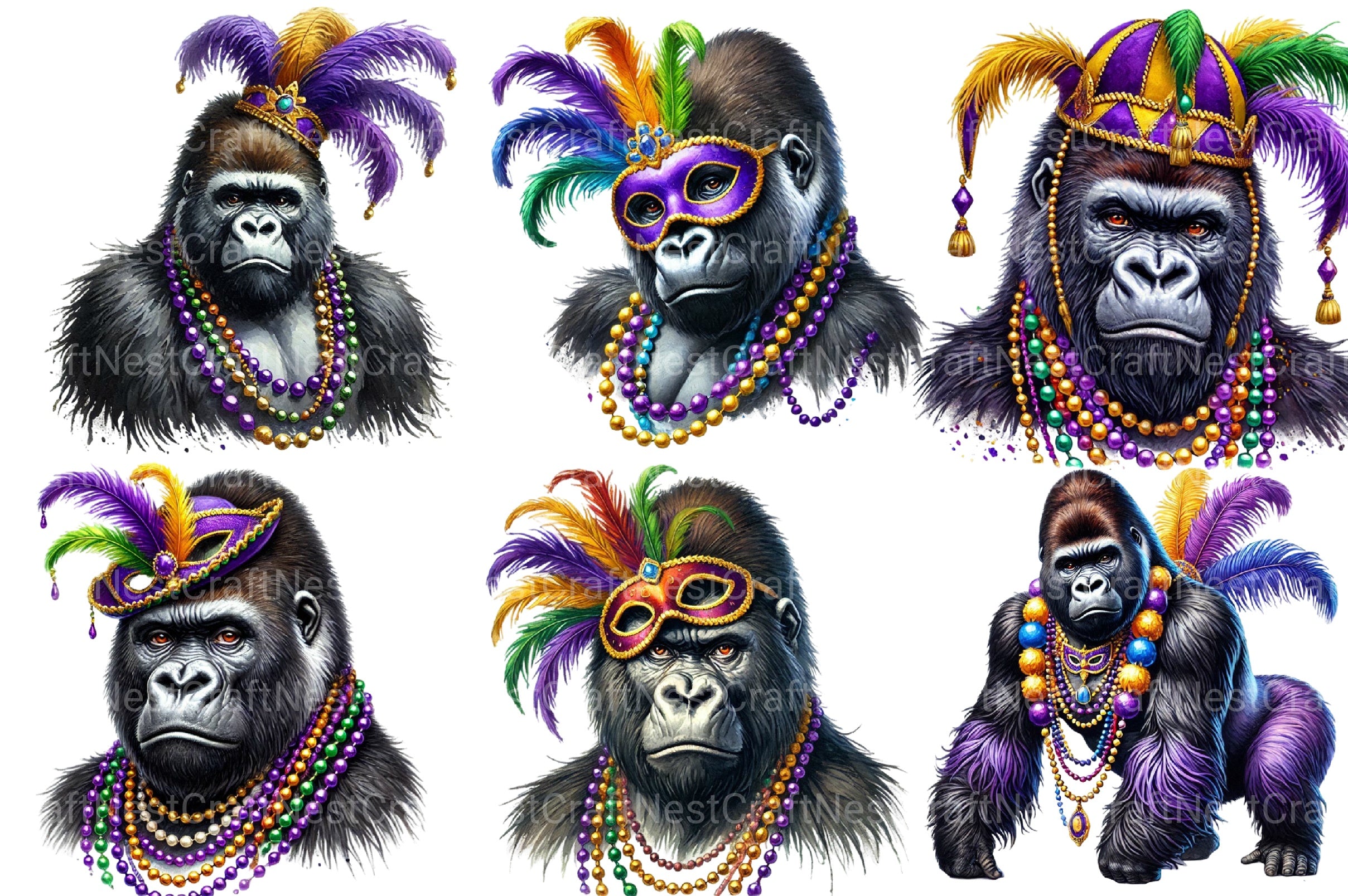 Mardi Gras Gorilla Clipart Bundle - CraftNest - Digital Crafting and Art