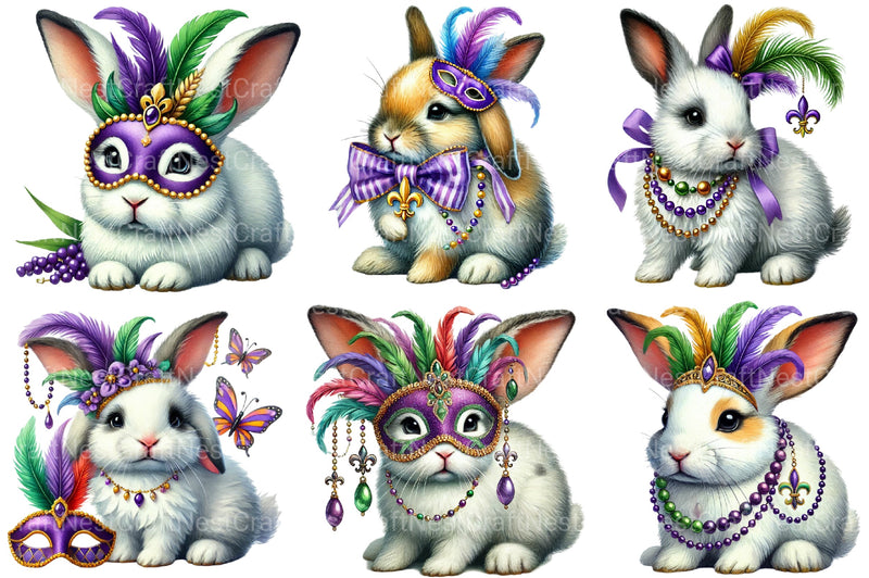Mardi Gras Bunny Clipart Bundle - CraftNest - Digital Crafting and Art