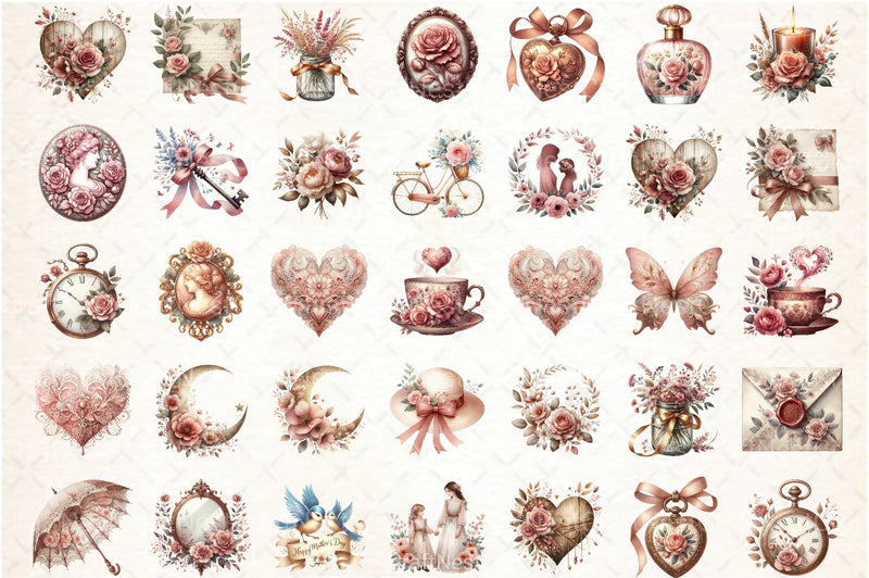 Vintage Dusty Rose Mother's Day Clipart Bundle - CraftNest - Digital Crafting and Art