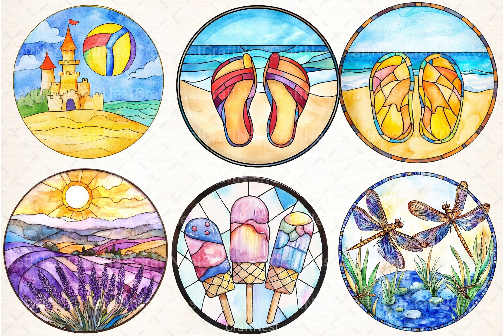 Round Stained Glass Summer Clipart Bundle 9 - CraftNest - Digital Crafting and Art