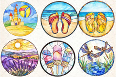 Round Stained Glass Summer Clipart Bundle 9 - CraftNest - Digital Crafting and Art