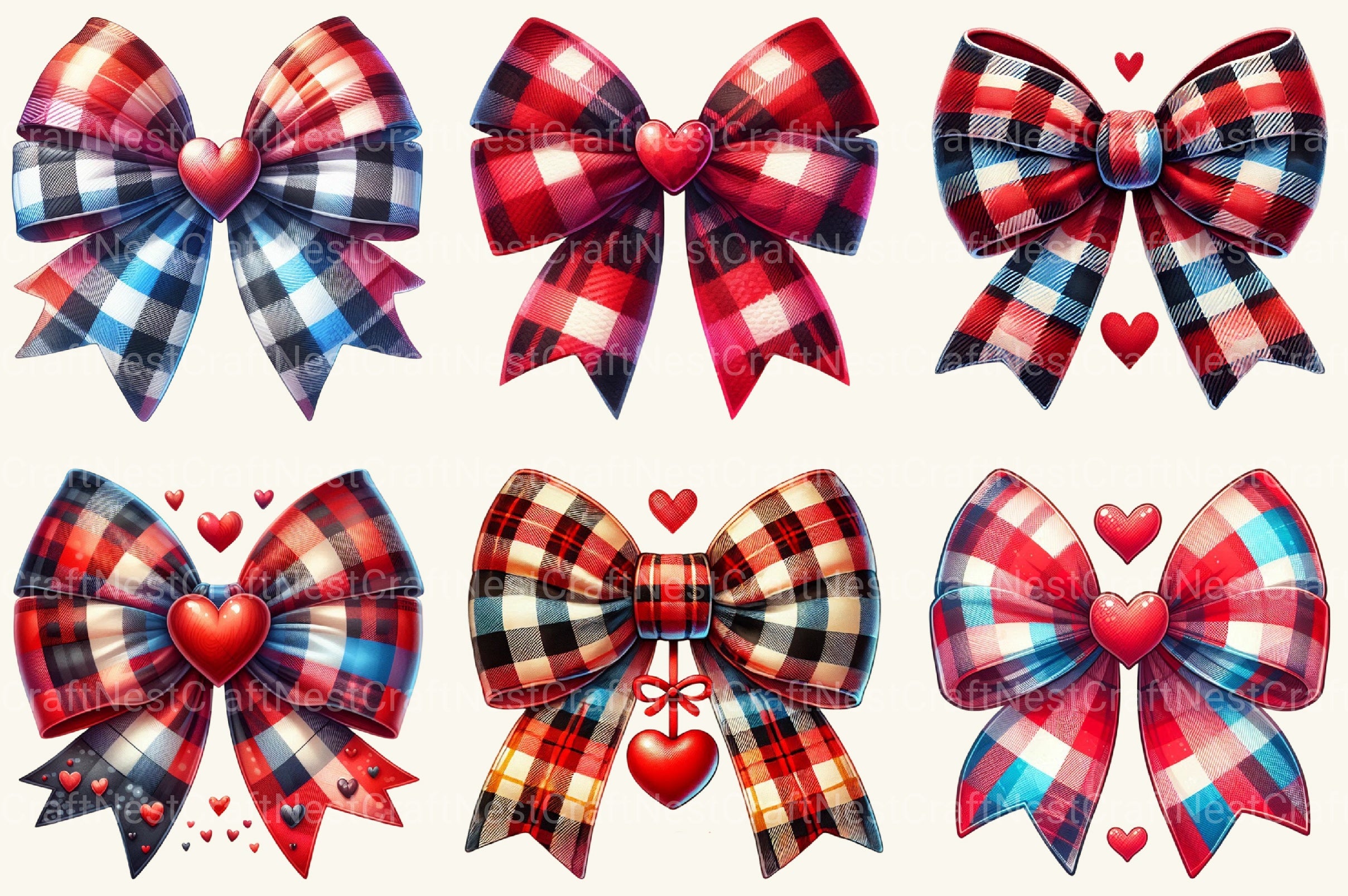 Valentine Buffalo Plaid Bow Clipart Bundle - CraftNest - Digital Crafting and Art