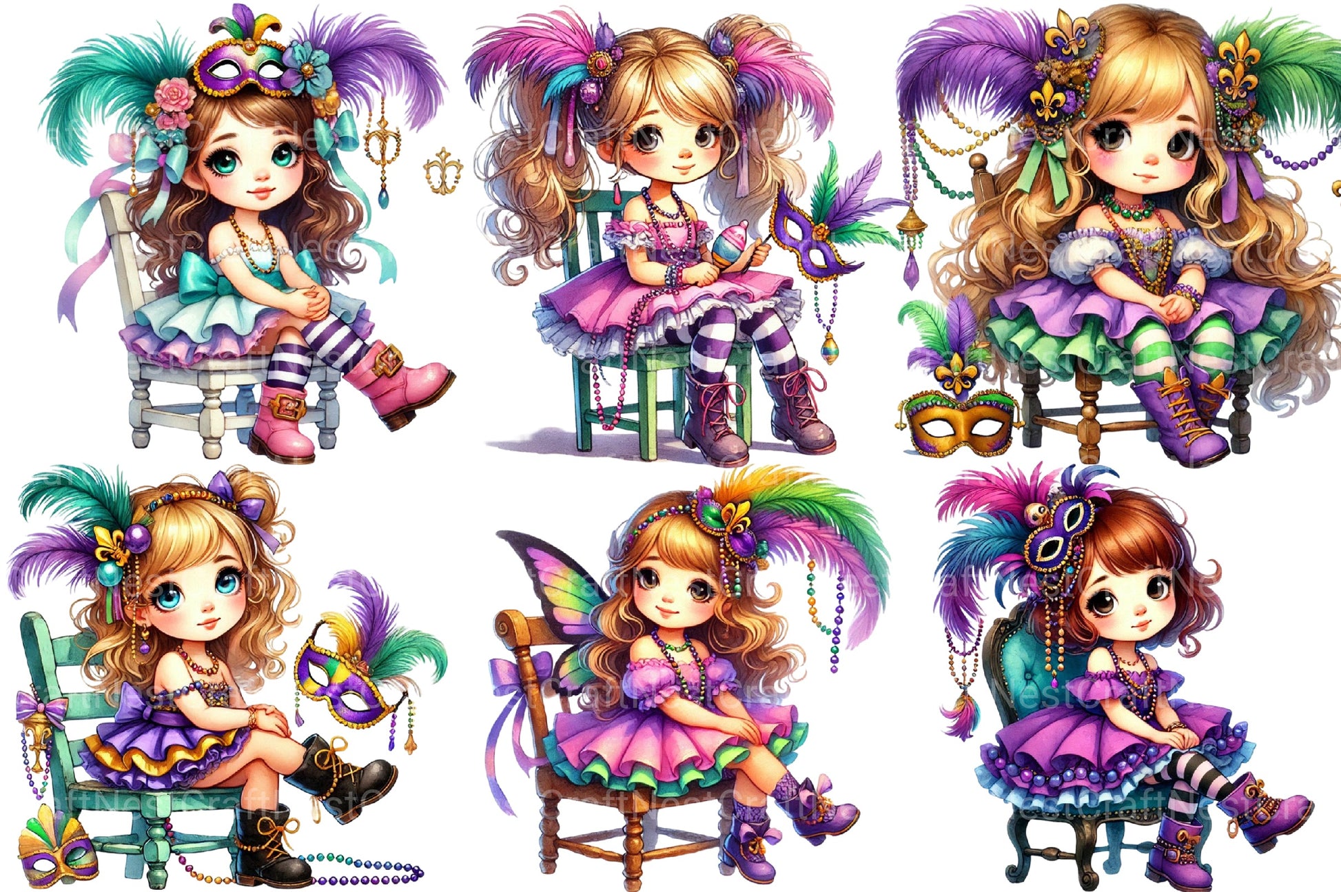 Mardi Gras Girl Clipart Bundle 1 - CraftNest - Digital Crafting and Art