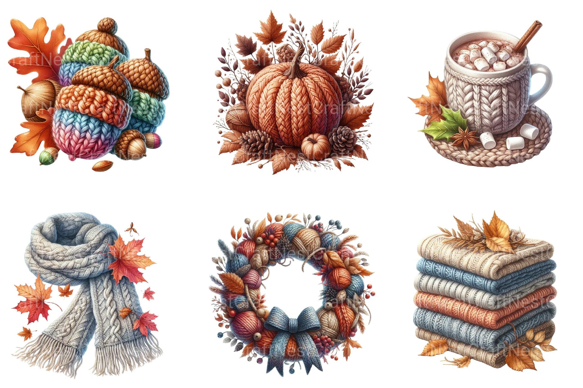 Vintage Knitted Autumn Clipart Bundle - CraftNest - Digital Crafting and Art