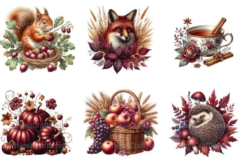 Burgundy Autumn Clipart - CraftNest - Digital Crafting and Art