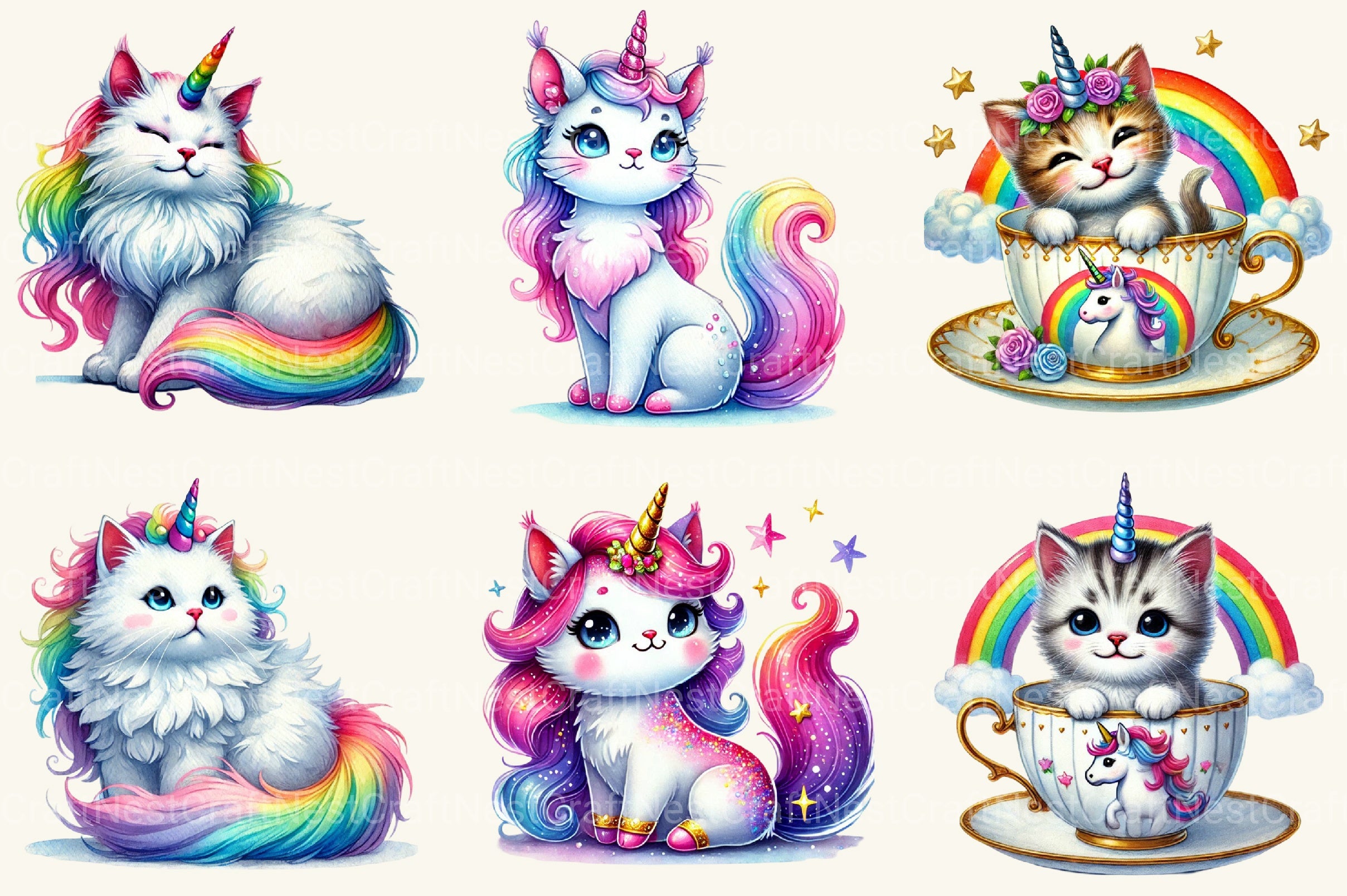 Unicorn Cats Clipart Bundle - CraftNest - Digital Crafting and Art