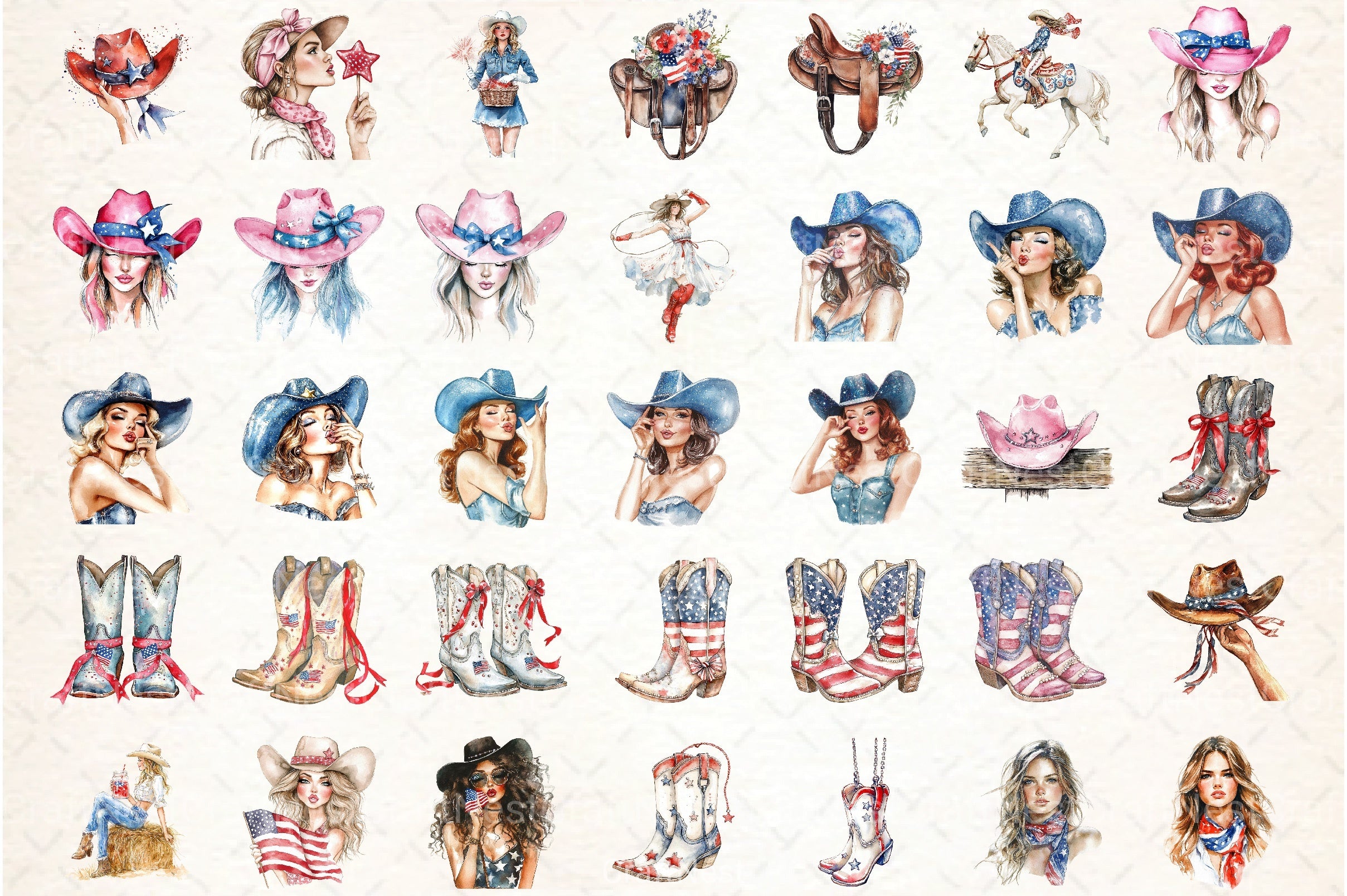 Coquette Cowgirl 4th of July Clipart Bundle 99 - CraftNest - Digital Crafting and Art