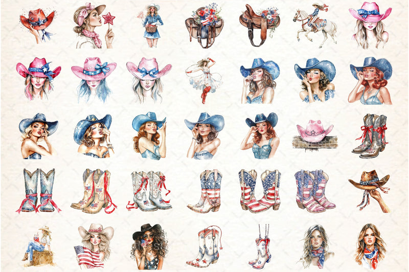 Coquette Cowgirl 4th of July Clipart Bundle 99 - CraftNest - Digital Crafting and Art