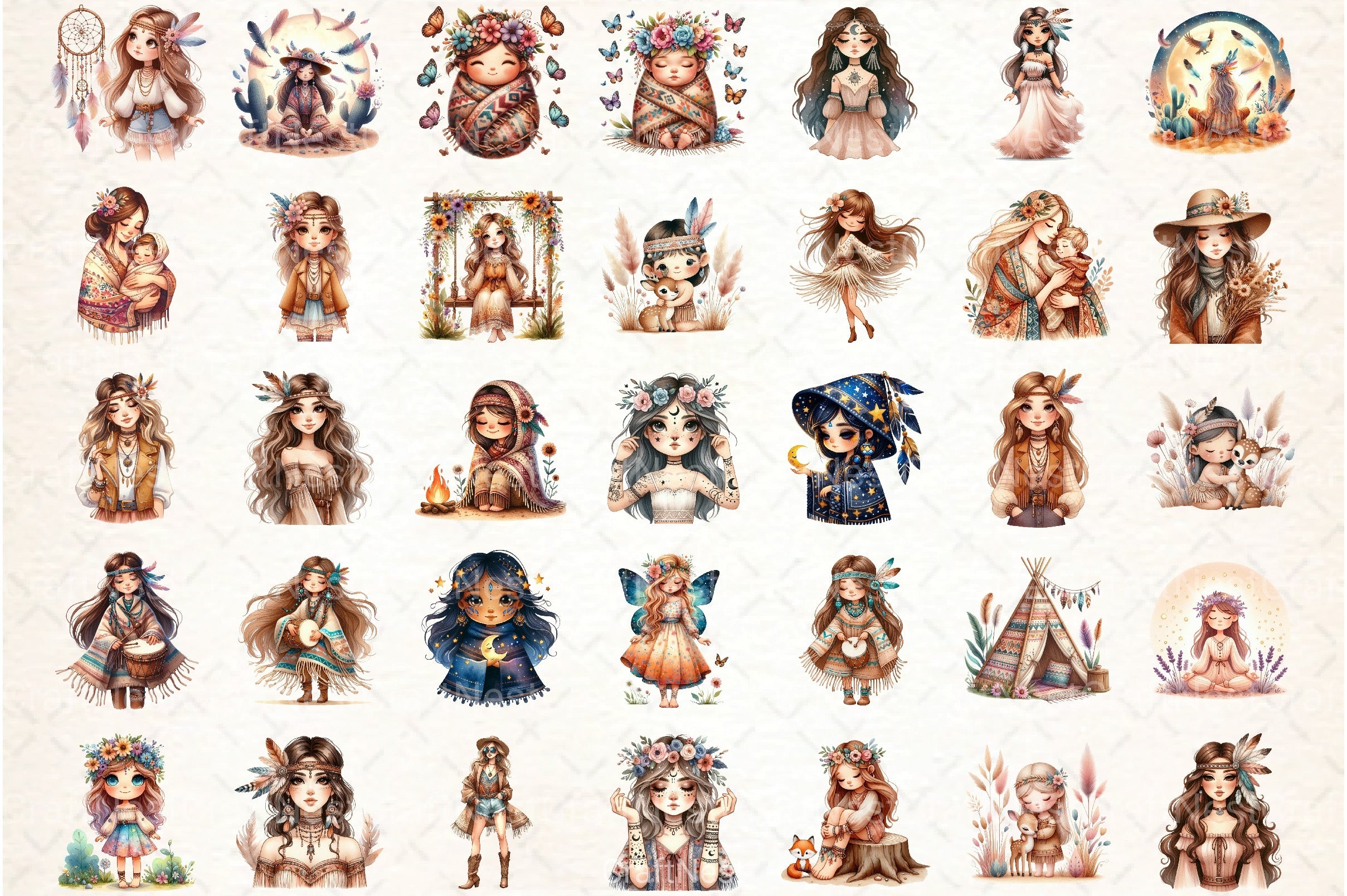 Tribal Boho Girl Clipart Bundle 14 - CraftNest - Digital Crafting and Art