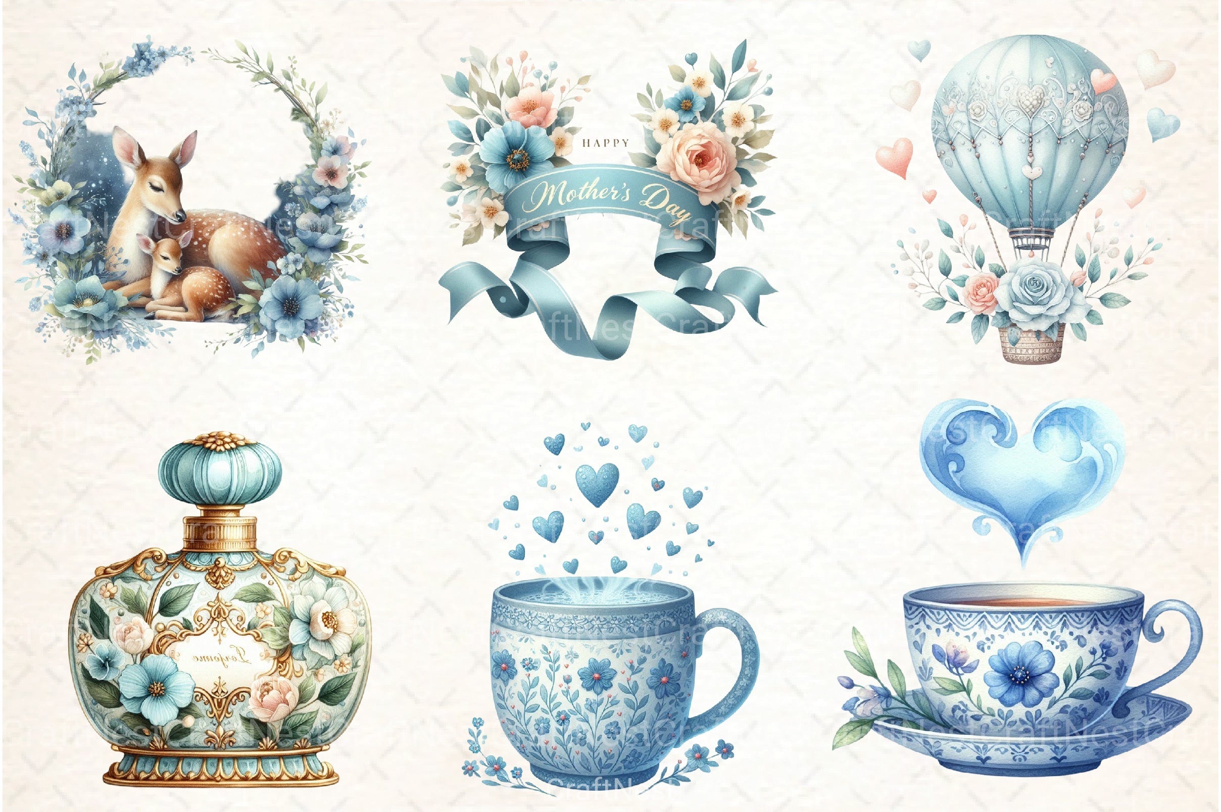 Cute Sky Blue Mother's Day Clipart Bundle - CraftNest - Digital Crafting and Art
