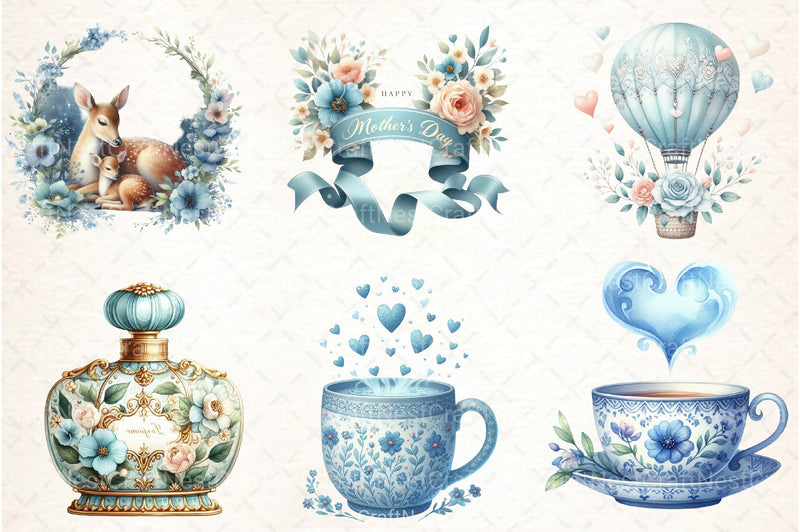 Cute Sky Blue Mother's Day Clipart Bundle - CraftNest - Digital Crafting and Art