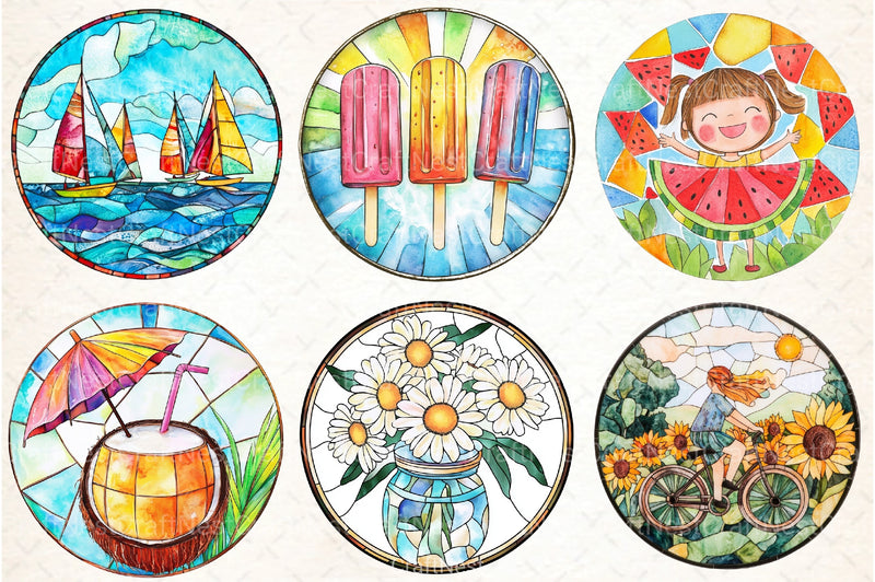 Stained Glass Summer Clipart Bundle - CraftNest - Digital Crafting and Art