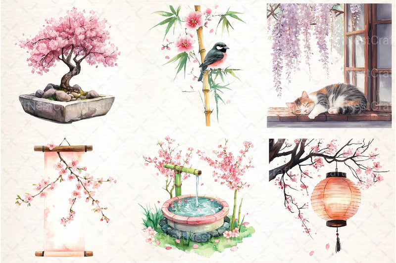 Japanese Spring Garden Clipart Bundle - CraftNest - Digital Crafting and Art