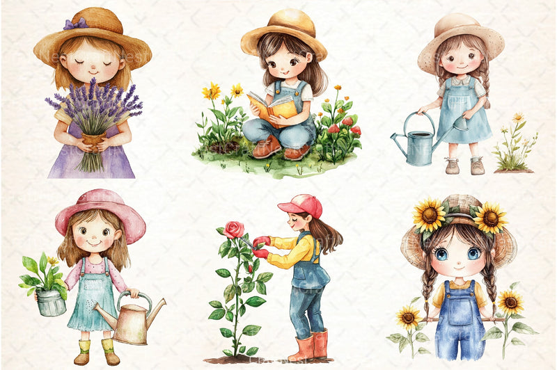 Cute Girl Gardener Clipart Bundle - CraftNest - Digital Crafting and Art