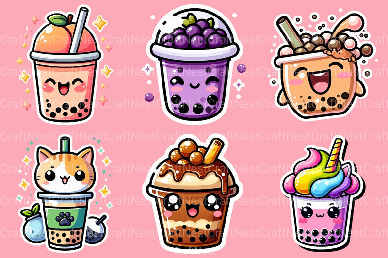 Boba Tea Sticker Clipart Bundle - CraftNest - Digital Crafting and Art