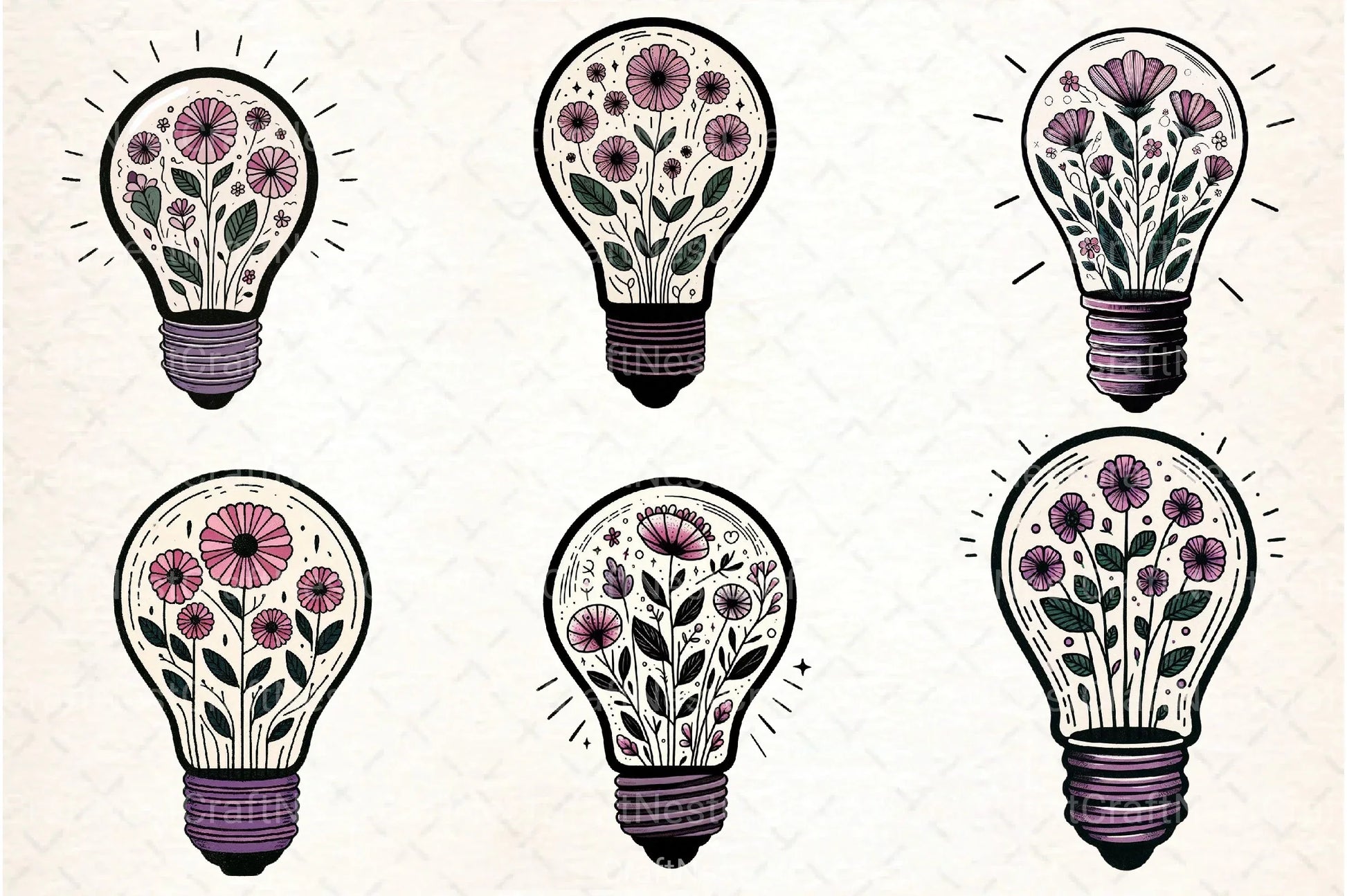 Flower Light Bulb Clipart Bundle - CraftNest - Digital Crafting and Art