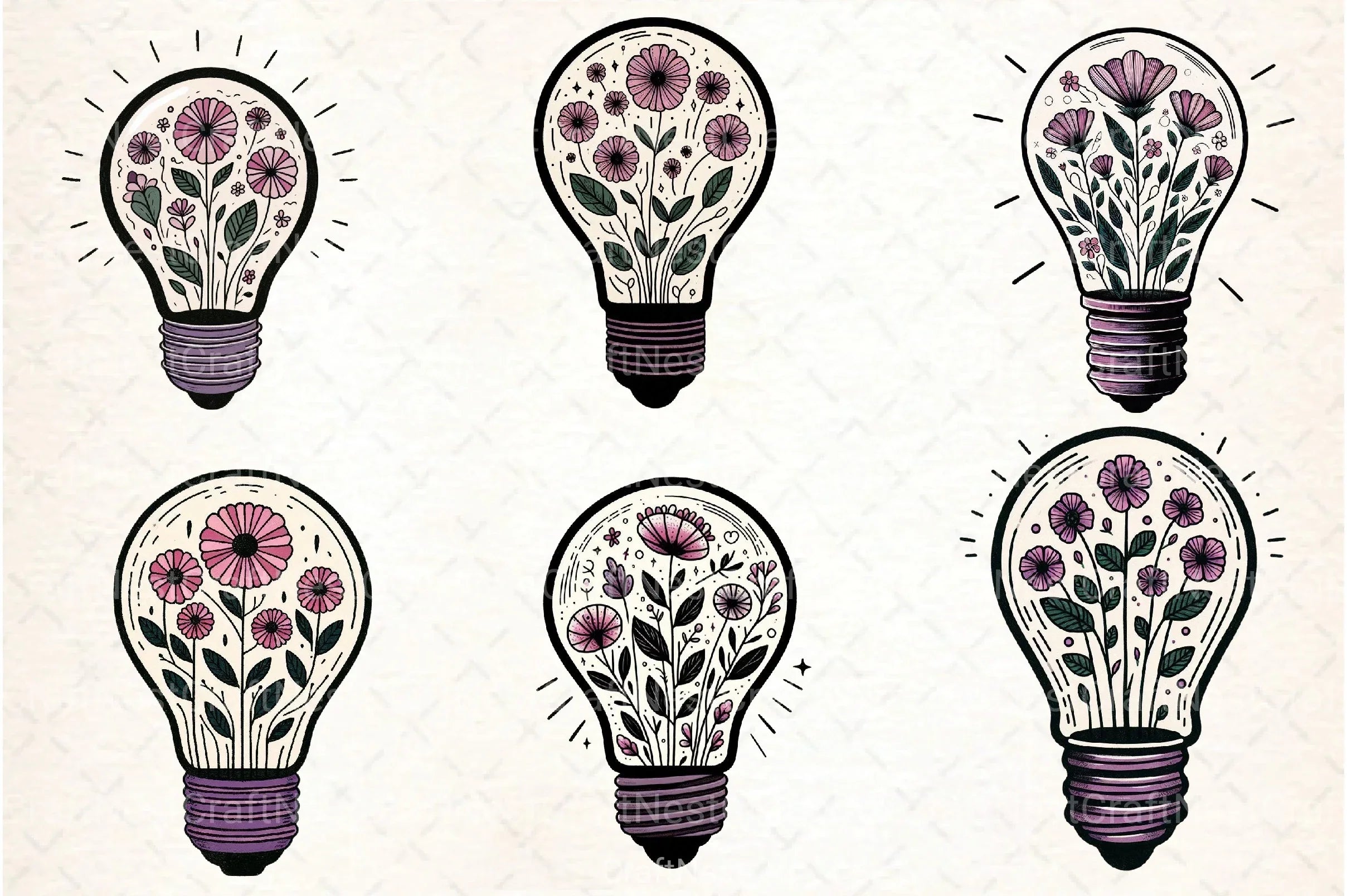 Flower Light Bulb Clipart Bundle - CraftNest - Digital Crafting and Art