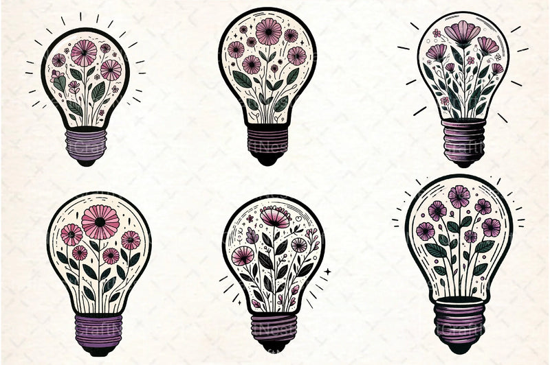 Flower Light Bulb Clipart Bundle - CraftNest - Digital Crafting and Art