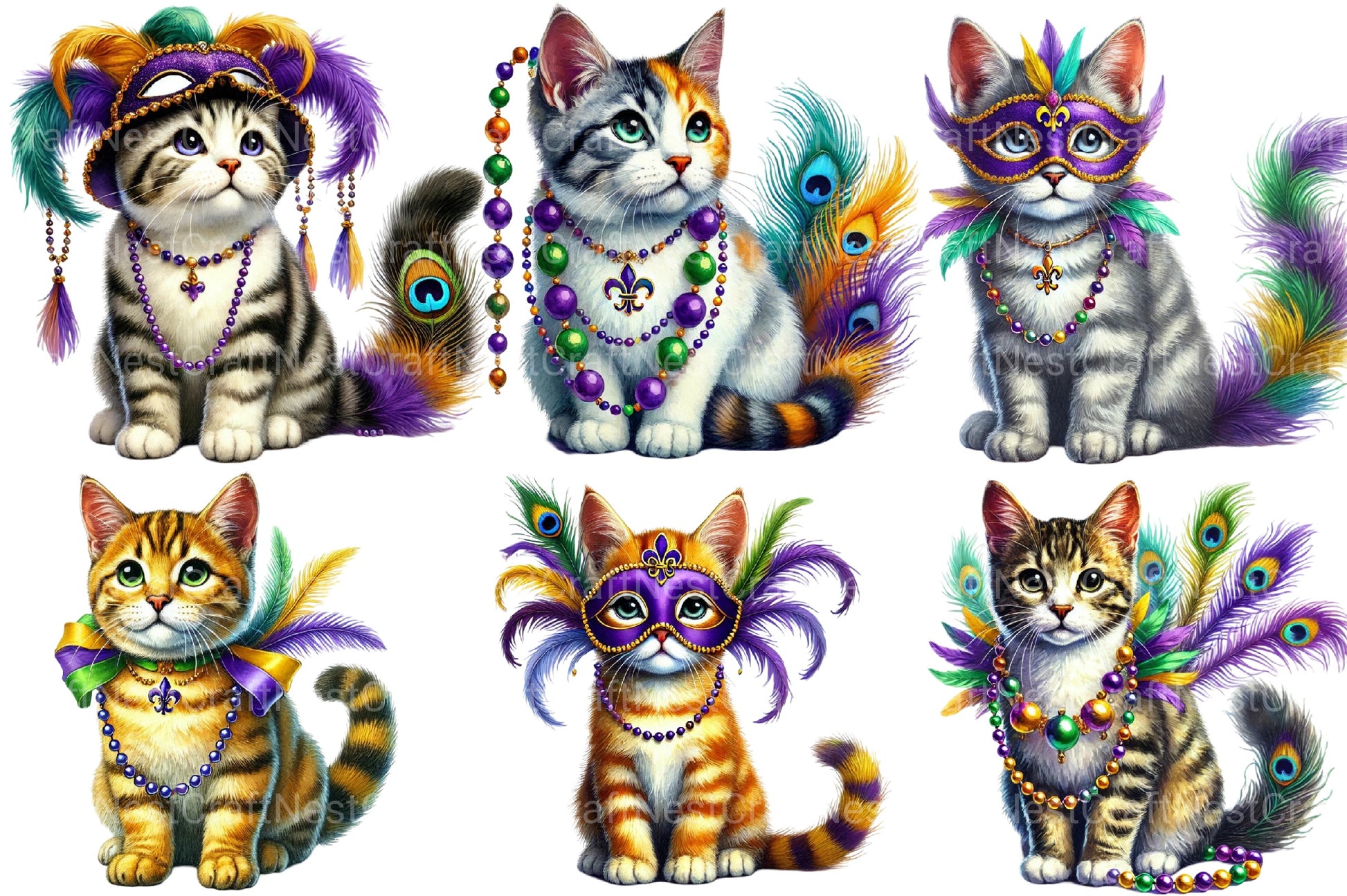 Mardi Gras Cat Clipart Bundle - CraftNest - Digital Crafting and Art