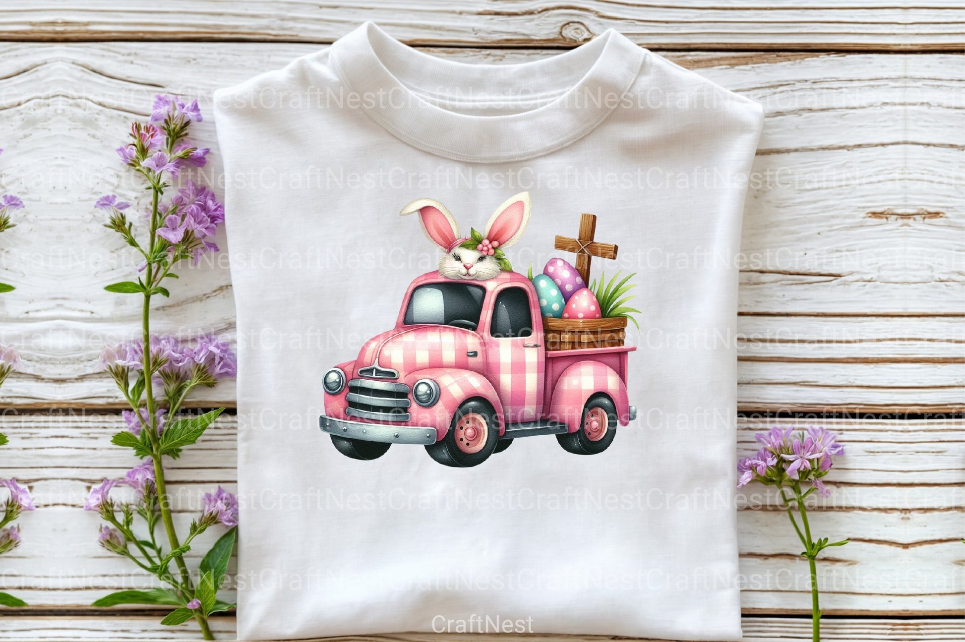 Pink Checkered Truck with Bunny Ears Clipart Bundle 2 - CraftNest - Digital Crafting and Art