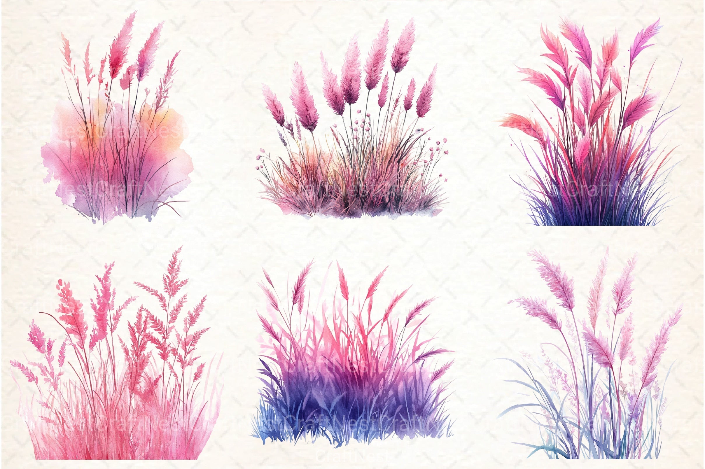Pink Summer Grass Clipart Bundle - CraftNest - Digital Crafting and Art