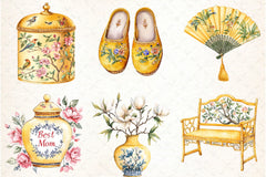 Yellow Chinoiserie Mother's Day Clipart Bundle 3 - CraftNest - Digital Crafting and Art