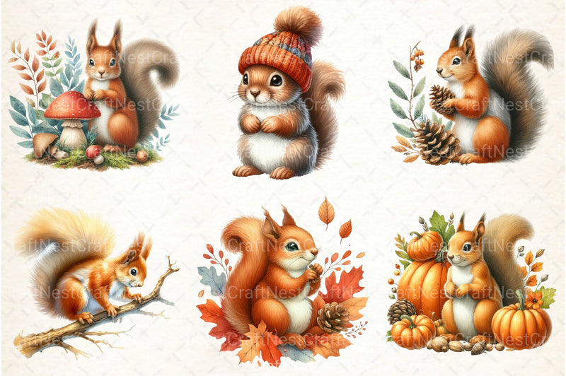 Autumn Squirrel Clipart Bundle 77 - CraftNest - Digital Crafting and Art