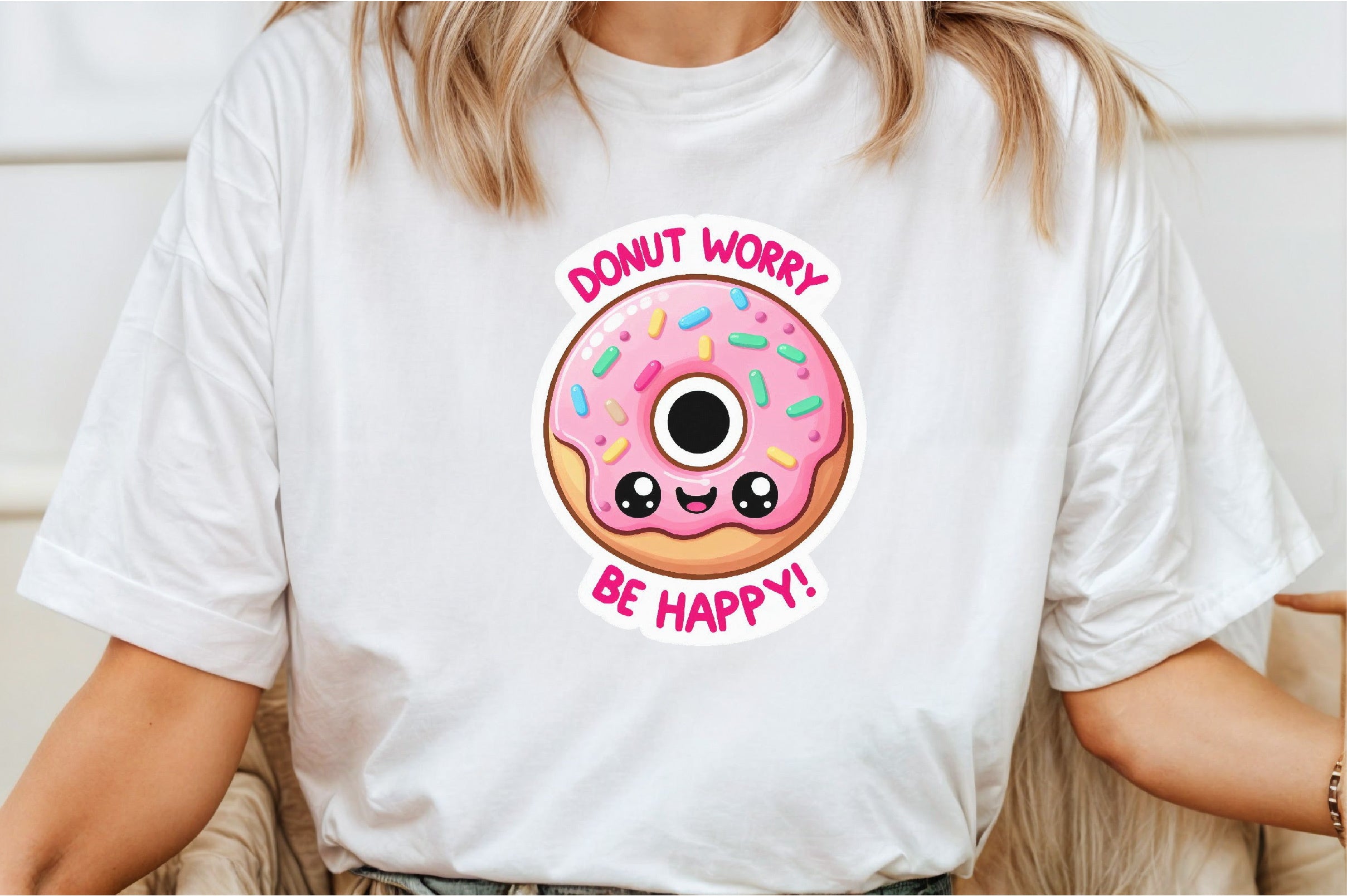Funny Donut Worry Be Happy Sticker Clipart Bundle