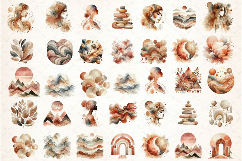 Modern Abstract Boho Art Clipart Bundle - CraftNest - Digital Crafting and Art