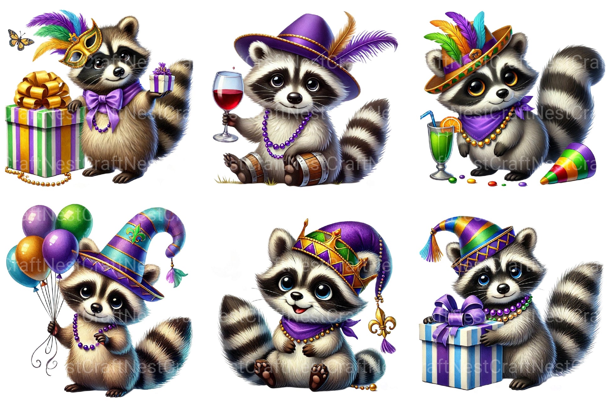 Mardi Gras Raccoon Clipart Bundle 1 - CraftNest - Digital Crafting and Art